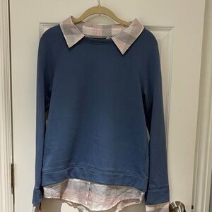 Current Elliott Blue Layered Sweatshirt with Pink Collar
